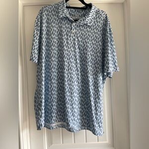BURLEBO Blue and White Patterned Polo Shirt